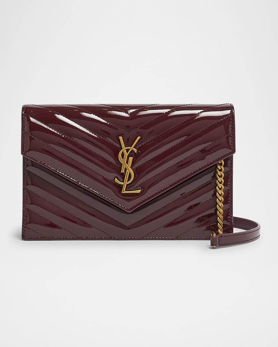 YSL Envelope Wallet on Chain in Quilted Patent Leather